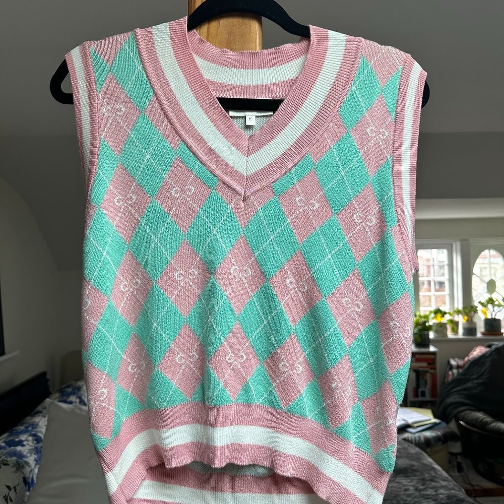 Bohme Sweater Vest/Tank - Argyle Pink/Green, Size M